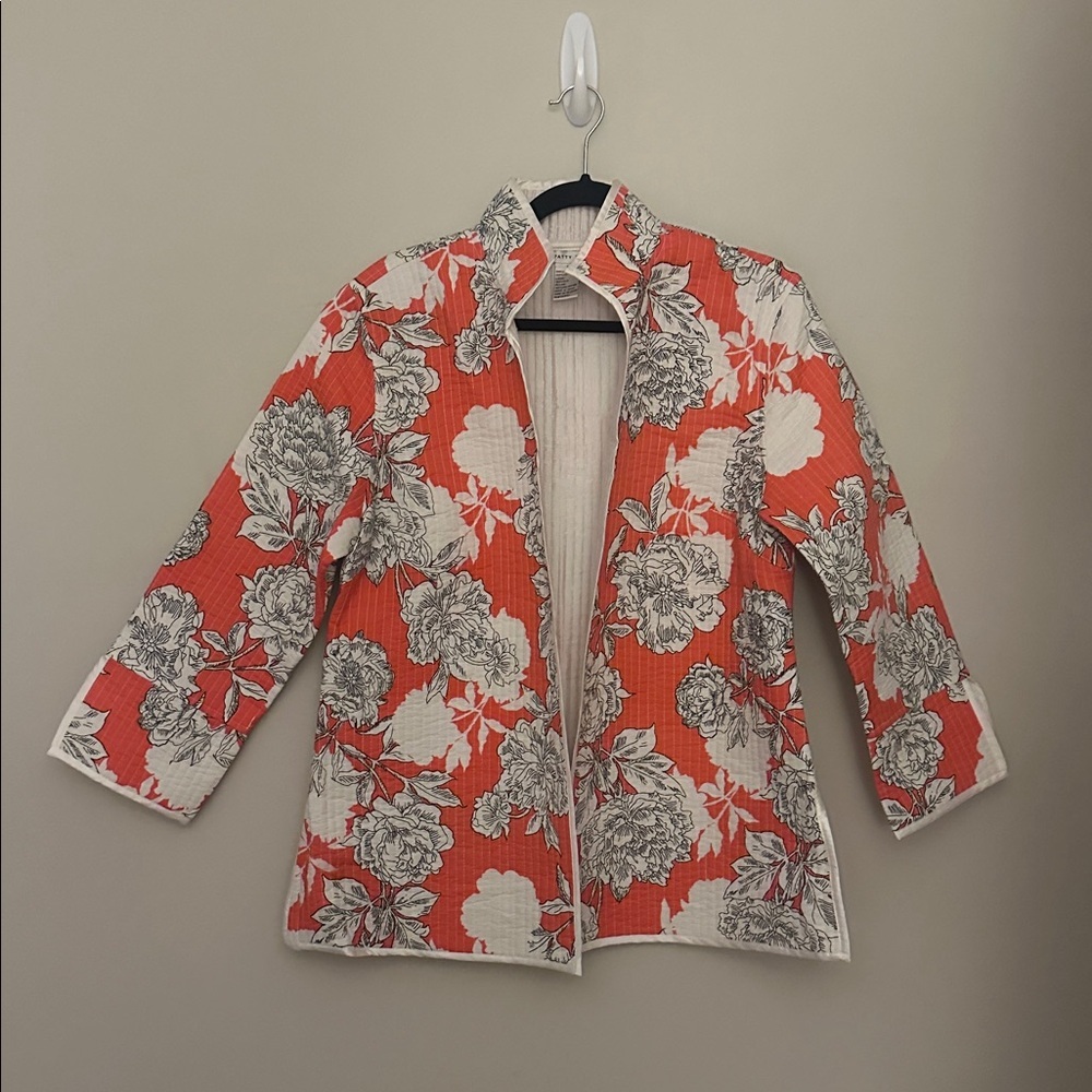 PATTY KIM Womens Cotton Quilted Open Front Jacket Blazer Orange & White Sz
Large - Picture 2 of 10